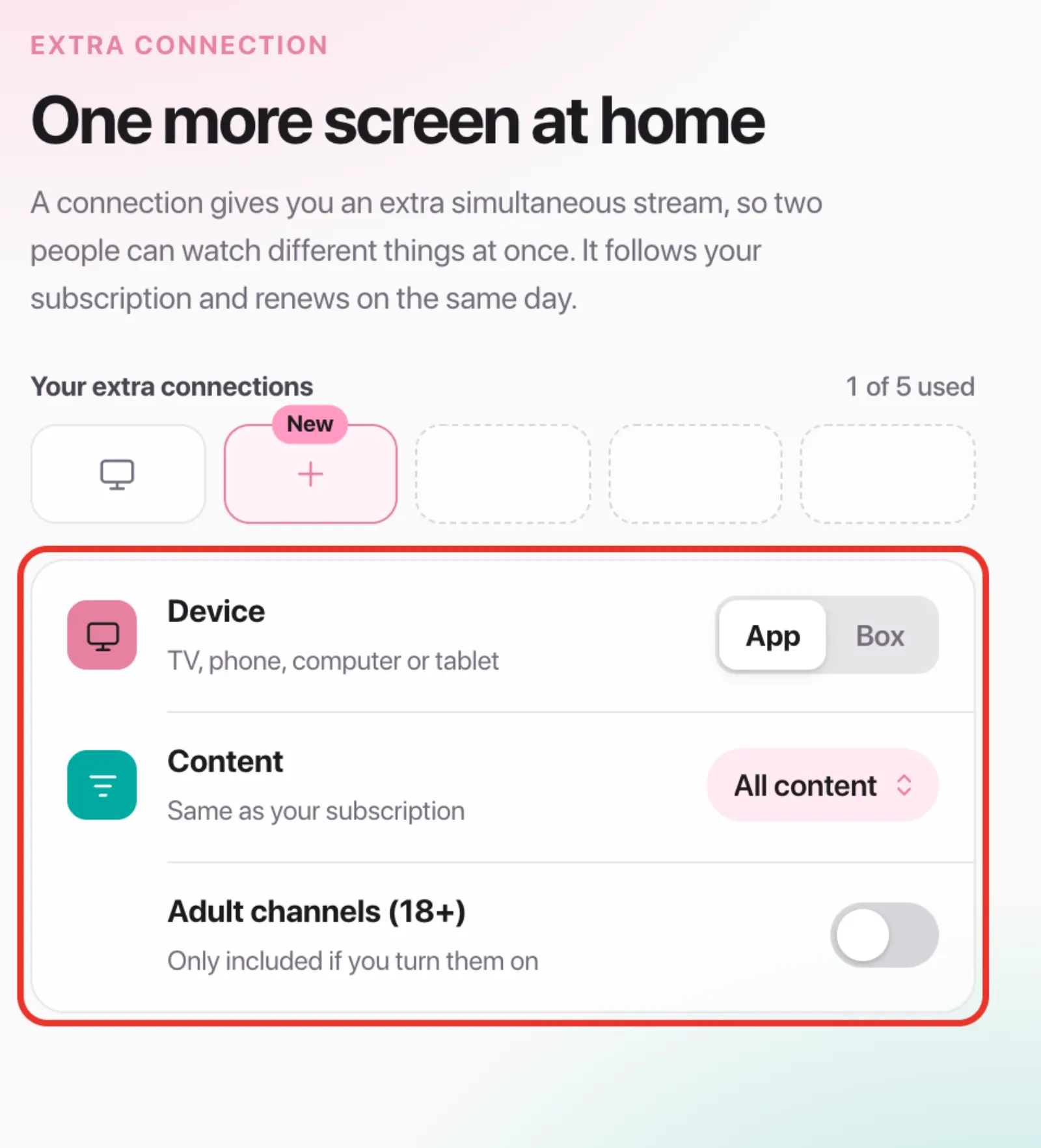 Choosing the device and content in the box for an extra connection