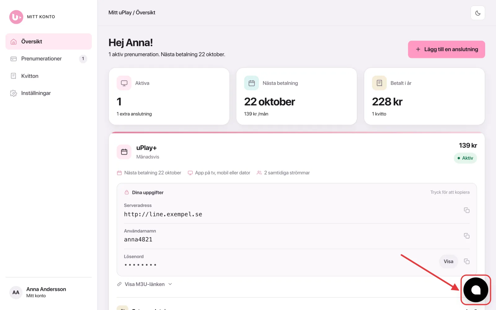 Tryck på chattbubblan längst ned till höger