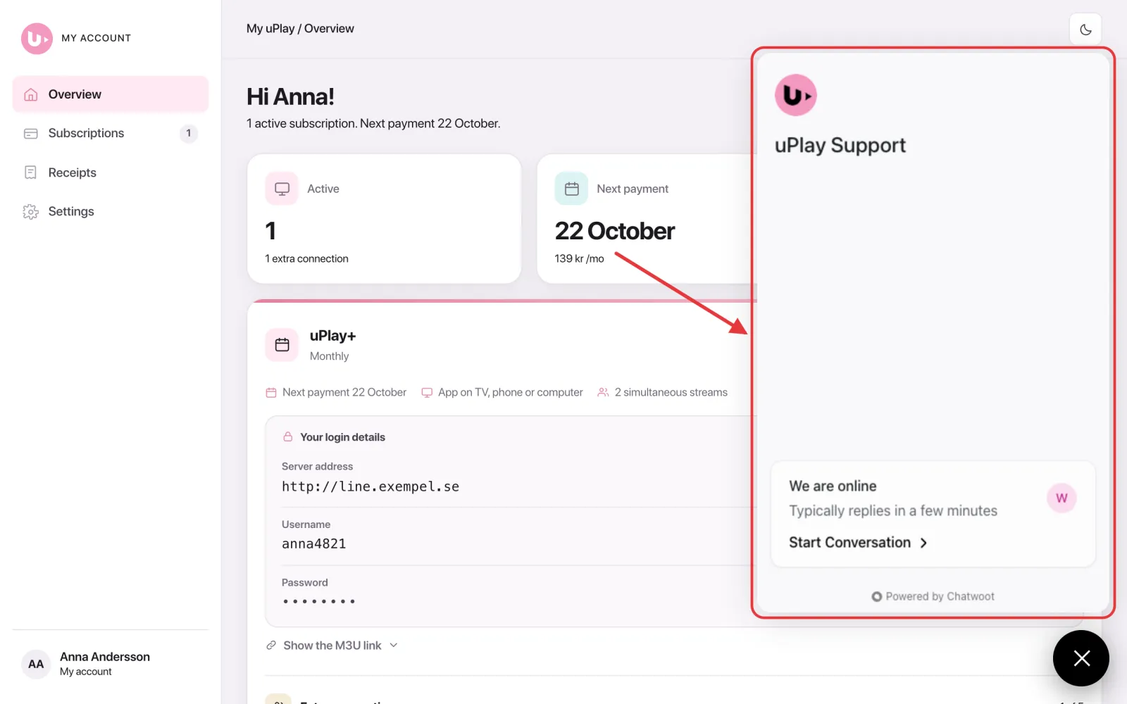 The chat window opens – tap Start Conversation