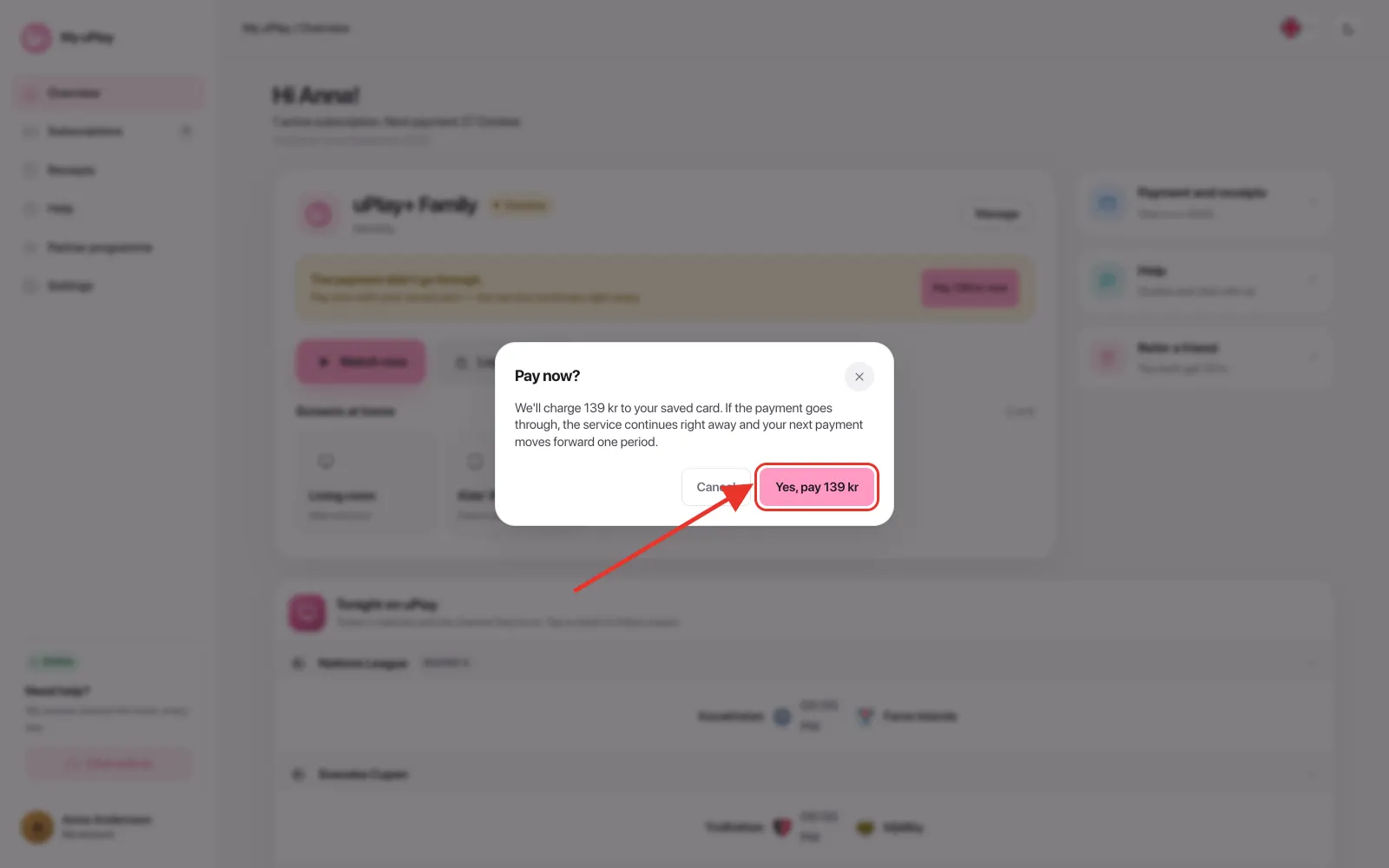 Confirm with Yes, pay