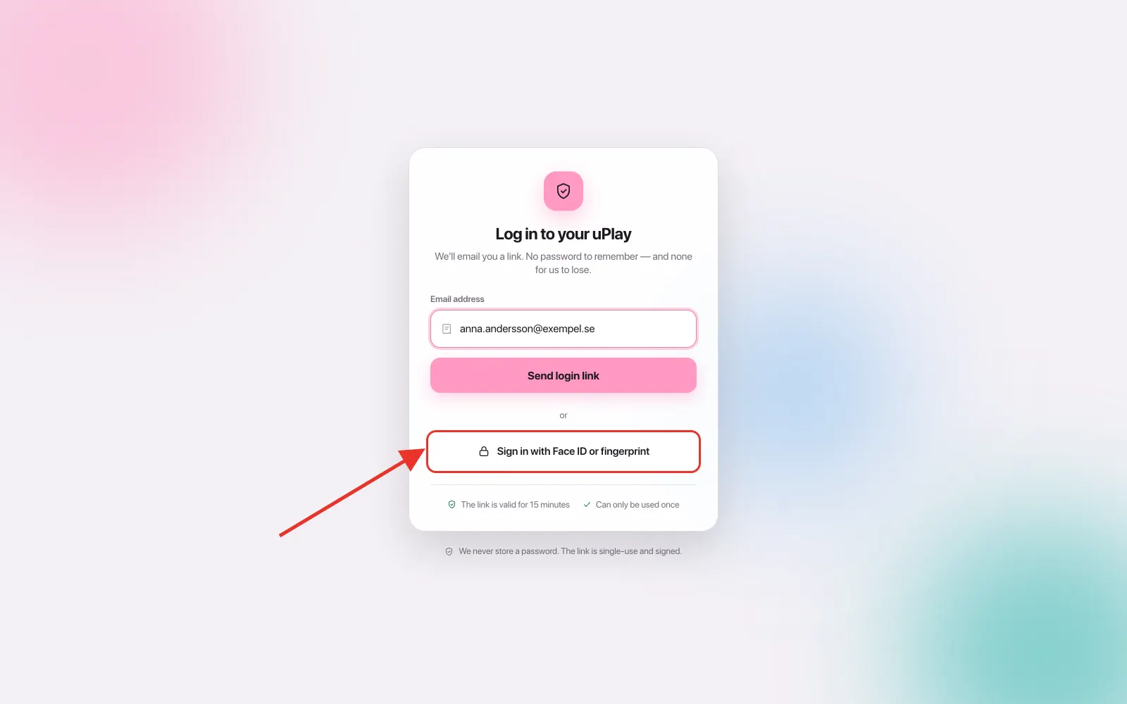 The login page with the Sign in with Face ID or fingerprint button